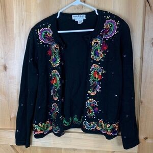 𝅺JACK B Quick vintage 90’s black embroidered sweater with pattern on rim size S
